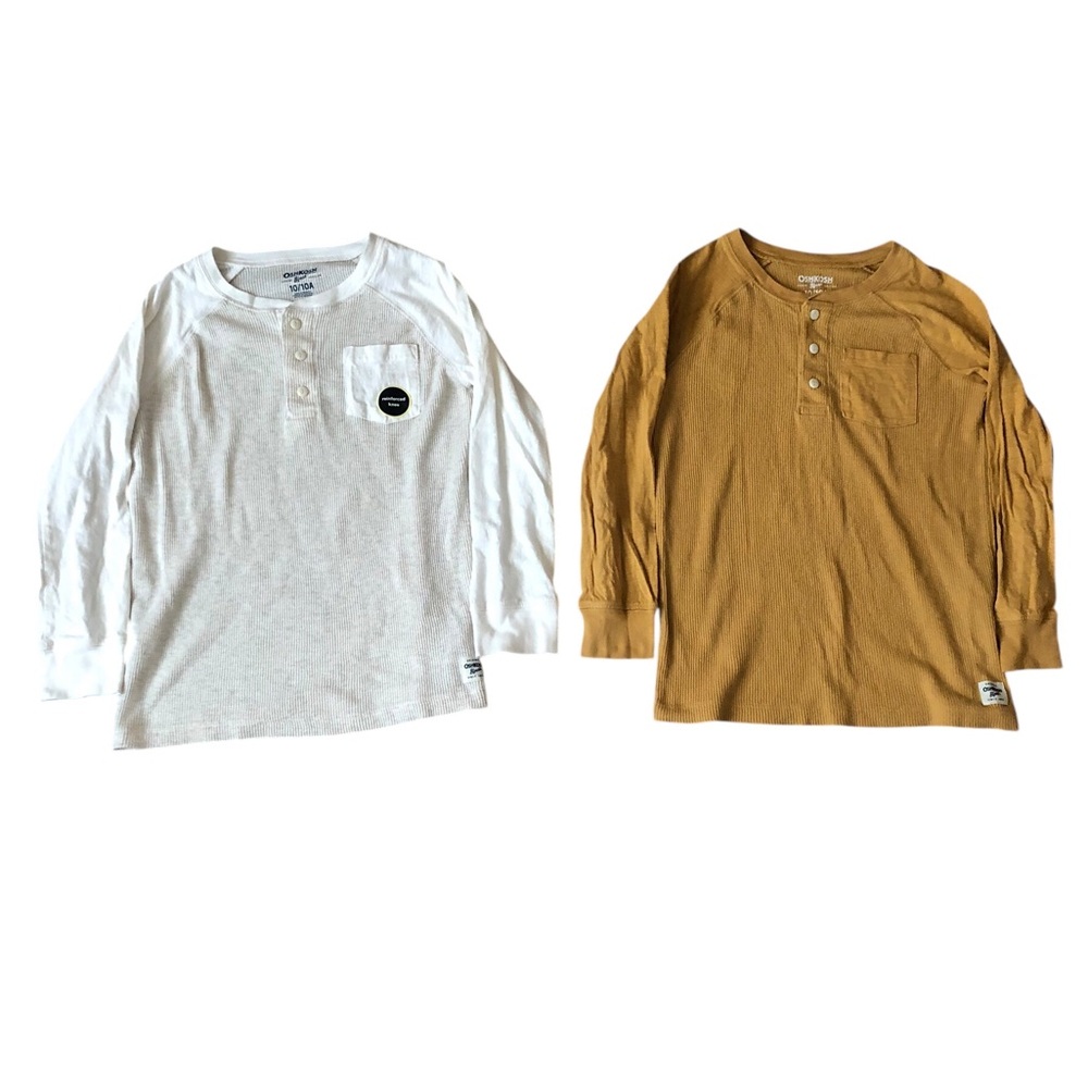 Size 10 OshKosh B'gosh Long Sleeve Henley Thermal Tee Shirts White and Tan
